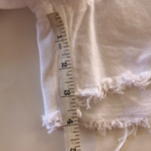 Free People Optic White Maggie Mid-Rise Button Front Fly Distressed Jean Shorts - Picture 10 of 14